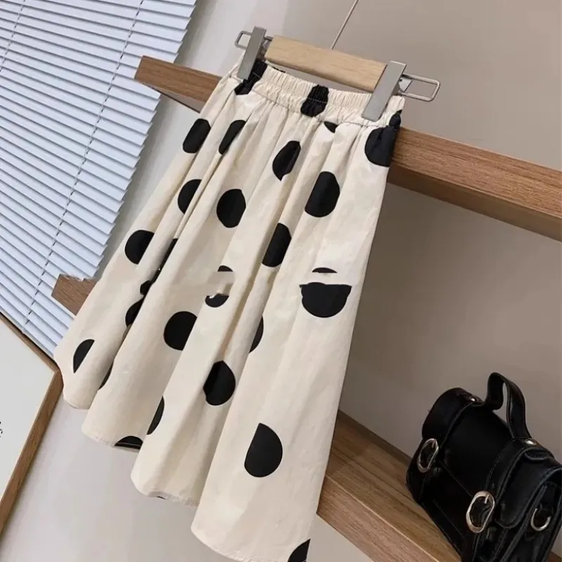 Teenage Girl Clothing Set Summer New Cotton Square Neck Bubble Sleeve Top Dot Half Skirt 2-piece Set Children's Skirt Set