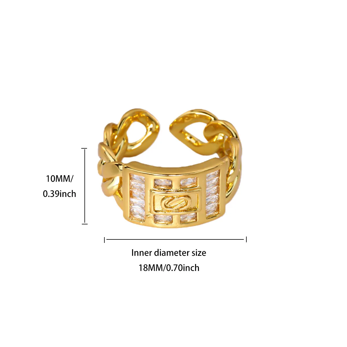 Zircon Geometric Lock Rings Stainless Steel Adjustable Finger Ring