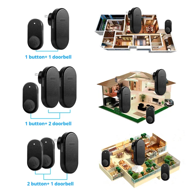 Wireless Doorbell Set with Long Range, Front Door Bell, Home Security Doorbell Ring with 33 Melodies, 4 Volume Levels