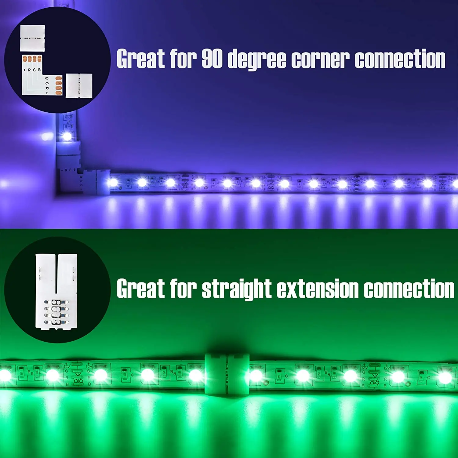 LED Strip Connectors L Shape 4-Pin LED Connectors 10mm Wide Right Angle Corner Connectors Solderless Adapter Connector Terminal For 3528/5050 SMD RGB