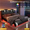 LED Bed Frame Full, Modern Faux Leather Upholstered Platform Bed, Wave Like Curve Design No Box Spring Needed, Black 3