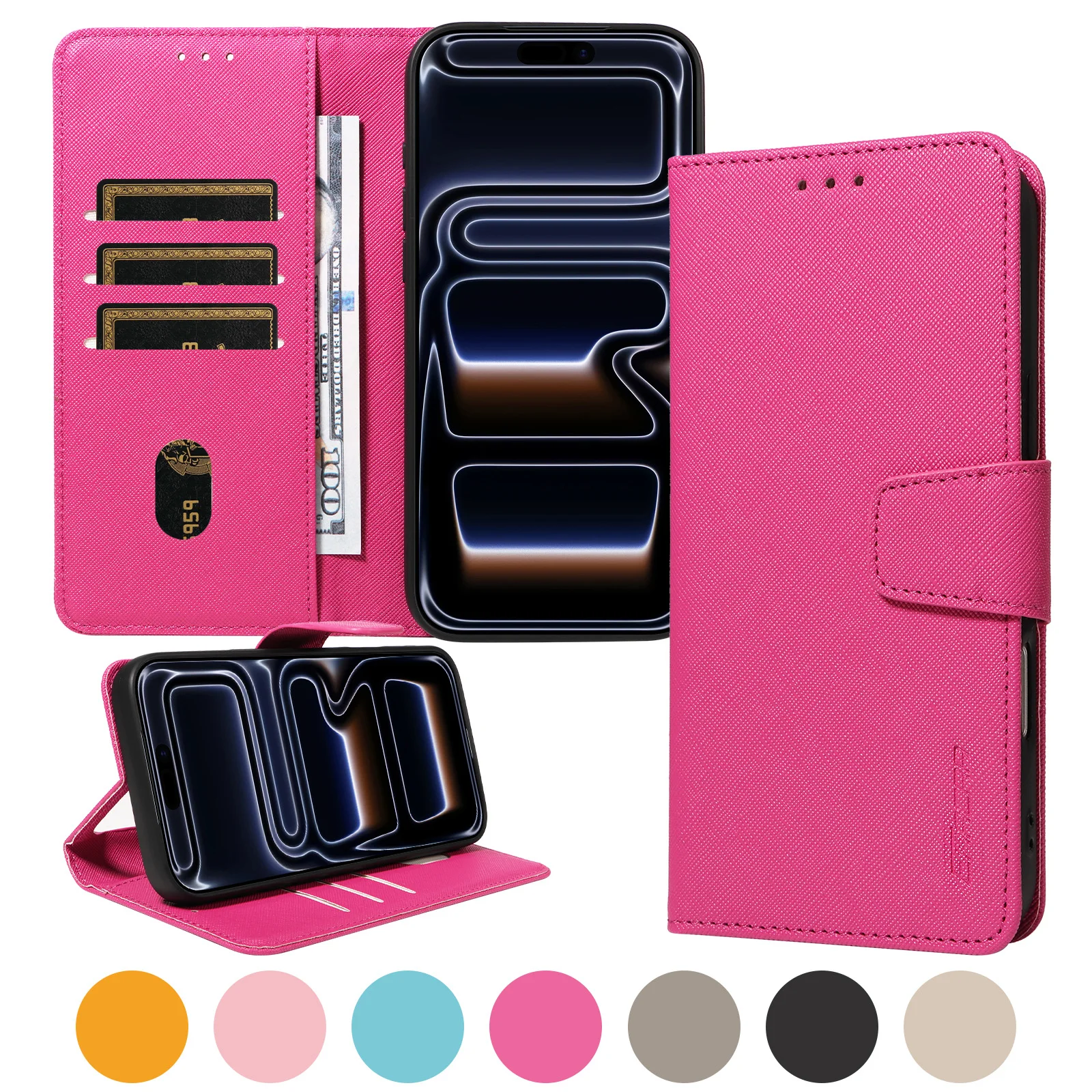 Leather Phone Case with Multi-Card Slots and Wallet Stand - Anti-Fingerprint Fashion Cover