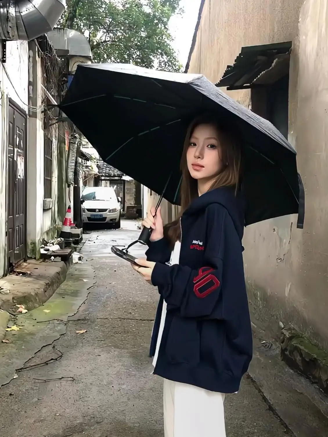 Retro Embroidered Hoodie Women's Loose Fit Spring Autumn Street Sle Spor Oversize Jaet Cotton Long Sve Commute Friendly