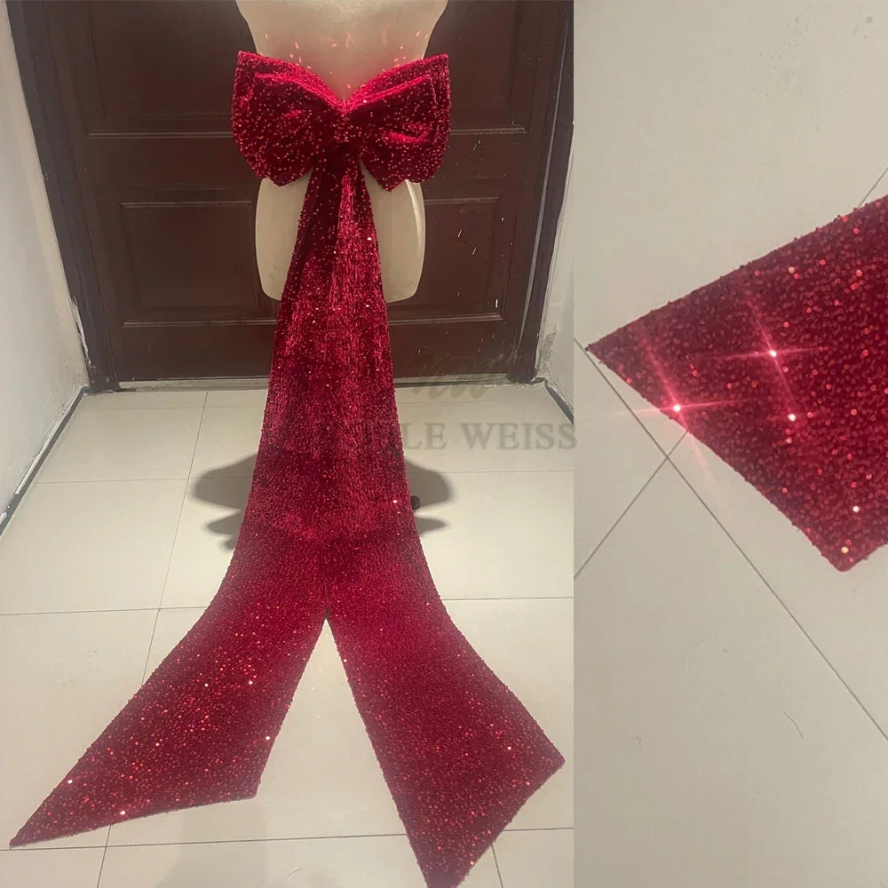 Seperate Sequined Bow Wedding Dress Long Knots Removeable Prom Dresses Party Gown Knots Customized