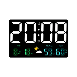 Sleek LED Wall & Desk Clock with Night Alarm and Thermometer (Blue)