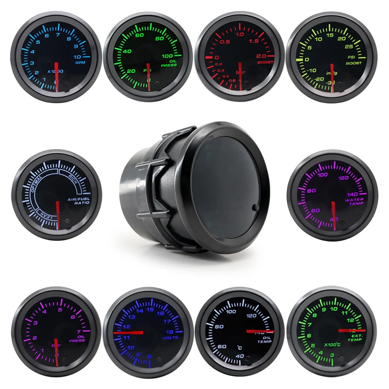 2" 52mm Tinted 7 Colors LED Display Boost/Water/Oil Temp/Pressure/Volt/Air Fuel Ratio/EGT/Tachometer Car Gauge +Pods 12V tachometer gauge engine tachometer tachometer meter