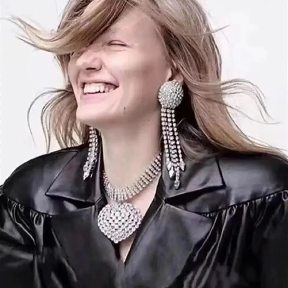 Fashion Luxury Women's Exaggerated Shiny Rhinestone Multi-layer Large Heart Pendant Necklace Jewelry Crystal Heart Necklace Whol