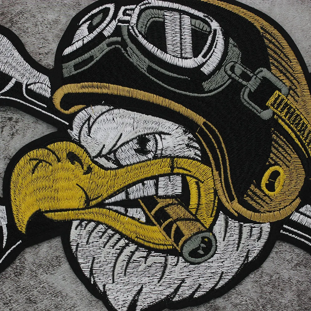 Eagle patch applied to biker jacket