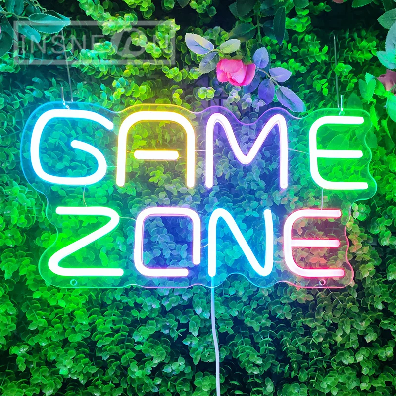 Game Zone Neon Sign Light Gaming Room Wall Decor for Bedroom Party Man Cave USB Power with Hanging Line Neon Signs Gamer Neons