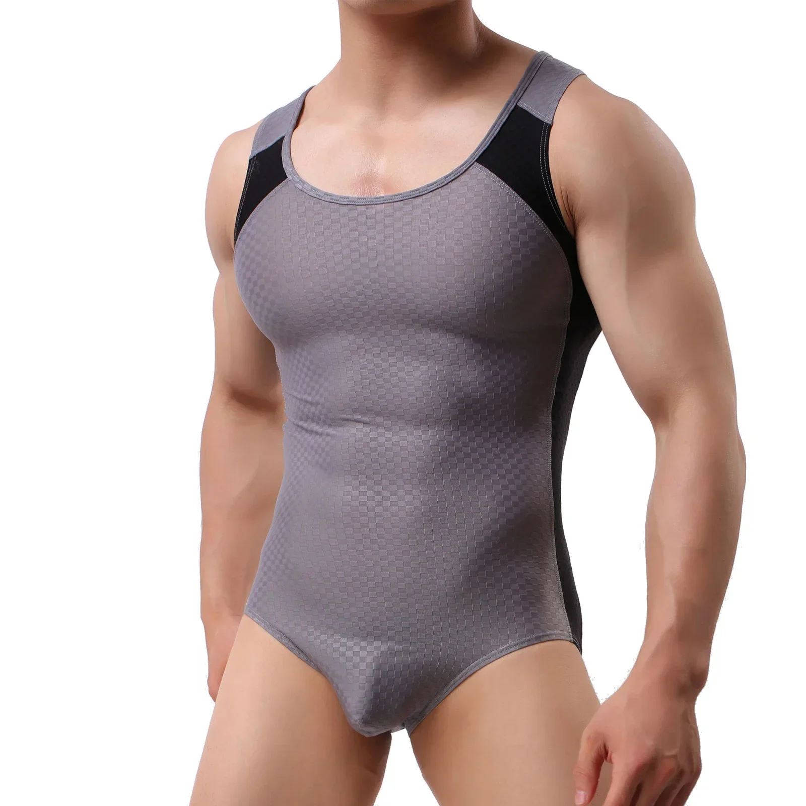 Men Sexy U Convex Pouch Bodysuit Tank Tops Jumpsuits Gym Fitness Wrestling Leotards Bodysuits Underwear Bodybuilding Undershirts