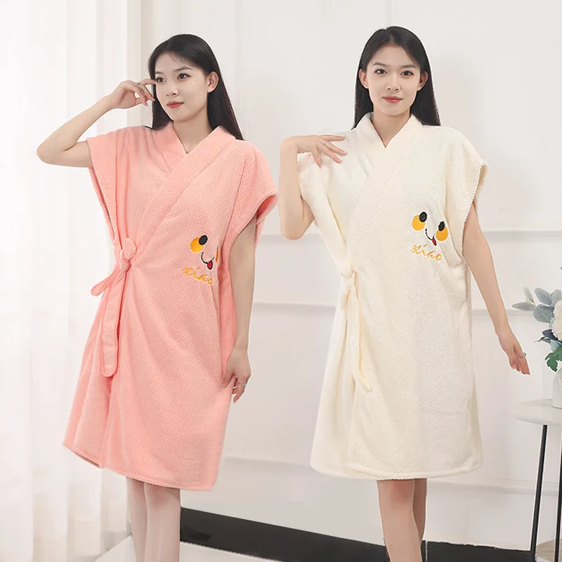Boluoge Bathrobe Skirt Bath Towels Coral Velvet Thickened Soft Water Absorbent Home Pajamas Hotel Bathrobe for Women