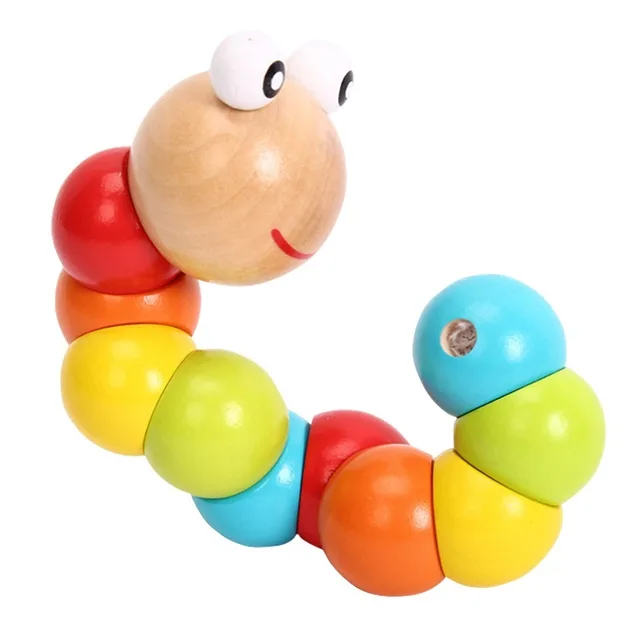 New Worm Twist Puppet Cognition fun Educational Toys Changeable Shape Wooden Blocks Kids Colorful Caterpillar Baby Toy 4
