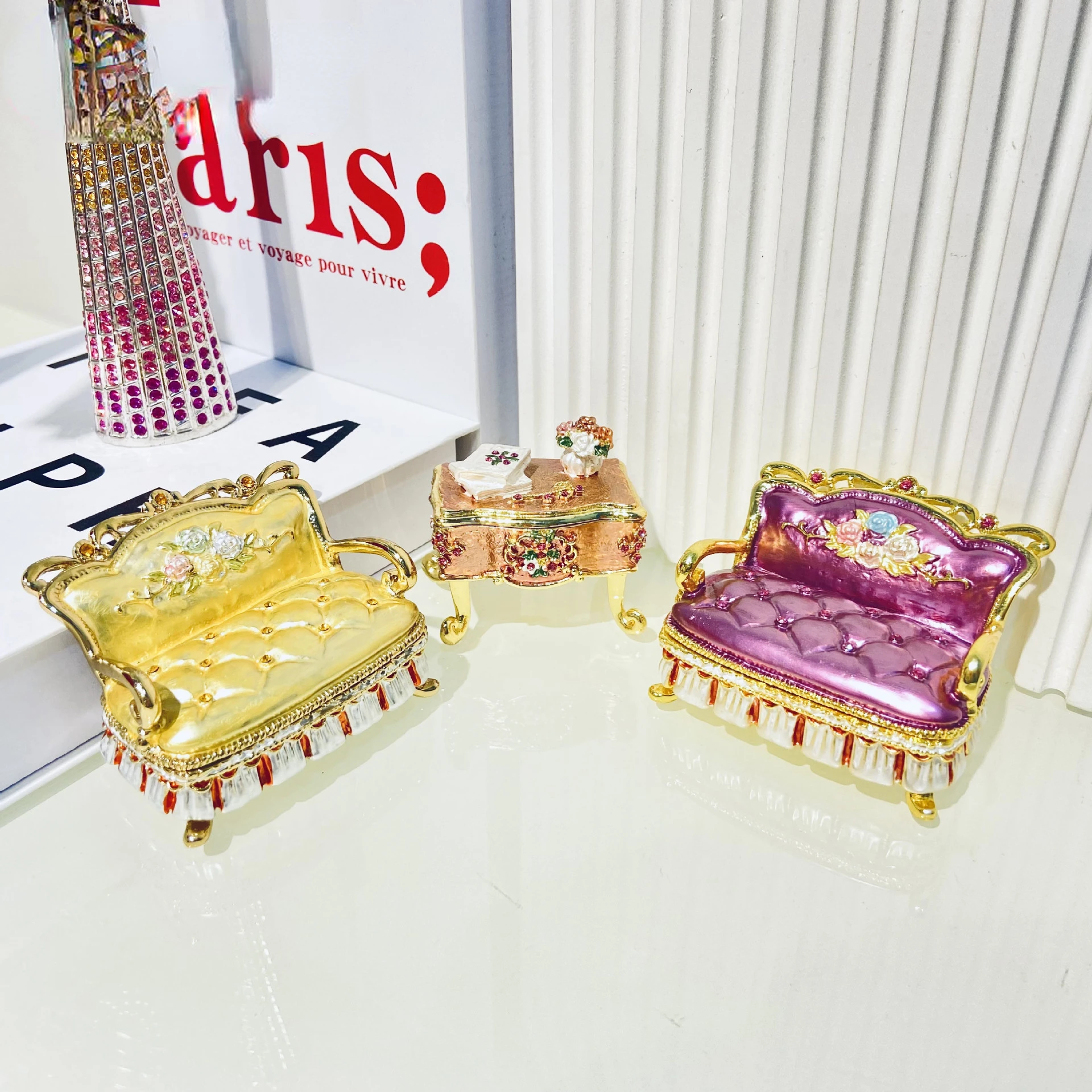 

Vintage Alloy Enamel Jewelry Storage Box Sofa box Desk Shaped for Rings Pendants Necklace Gift Packing Case Boxes