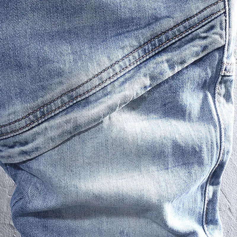 Street Fashion Men Jeans Retro Light Blue Elastic Stretch Slim Fit Hip Hop Jeans Men Spliced Designer Denim Biker Pants Hombre
