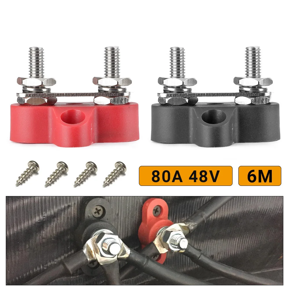 Busbar M6 48V Batterie-Anschlussblock 80A für Stromschiene 12V Bornera Power Plus-/Minus-Anschlussklemmen mit festen Verdrahtungsbolzen für LKW, Wohnmobil, Boot – Detail 1