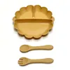 3pcs Silicone pumpkin 3-compartment plate, fork and spoon setSilicone dinner plate for children's independent complementary food 1