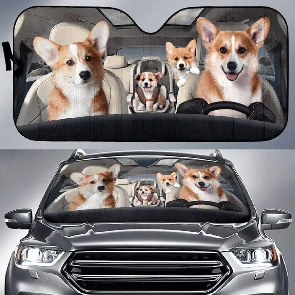 

Cute Corgi Dog Car Windshield Sun Shade Corgi Driving Front Window Sunshade Cover Dog Family Car Visor Shade for Truck Auto Car