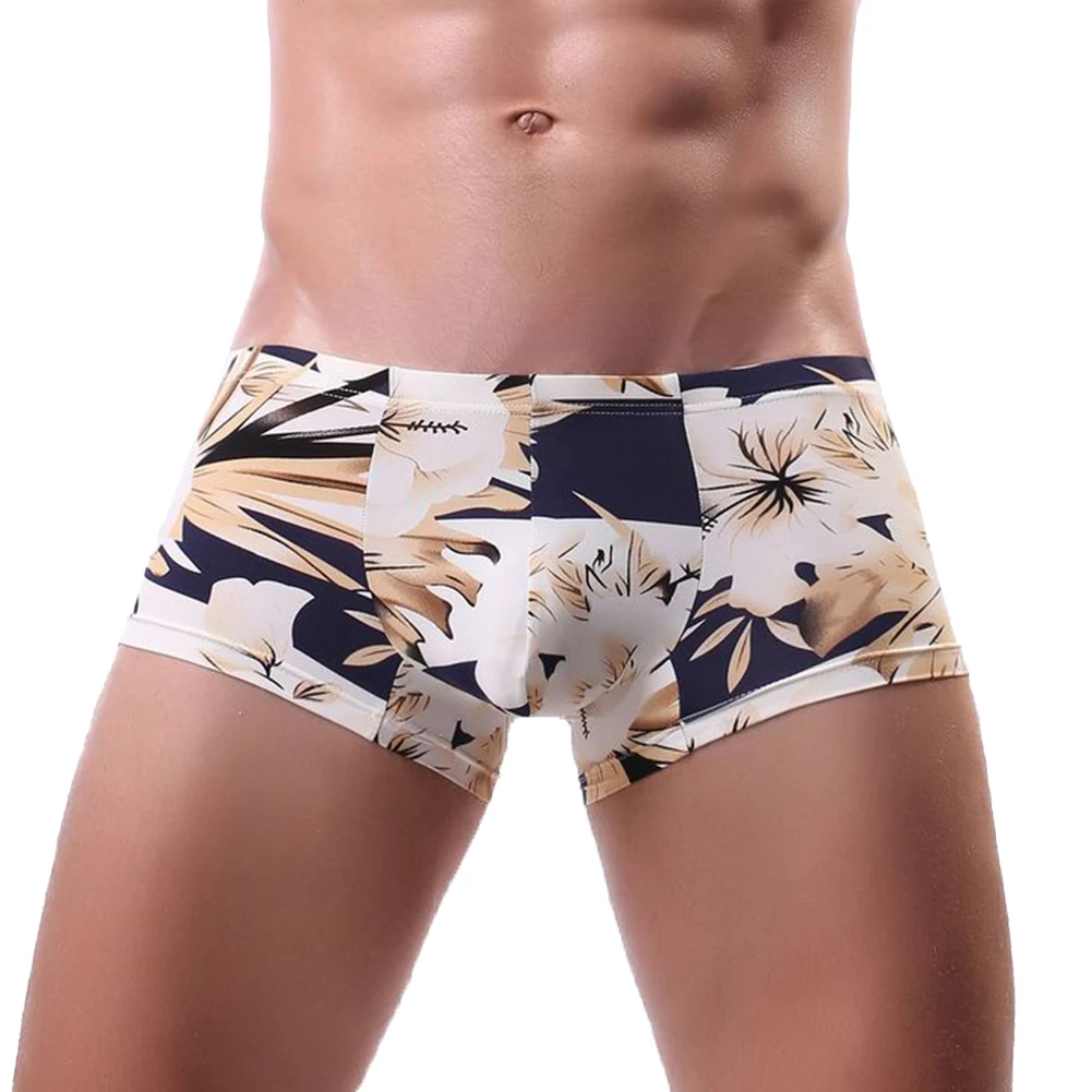 Sexy Men Boxer Printed Seamless Underwear Low Rise Big Pouch U Convex Briefs All Seasons Bikini Trunks Lightweight Underpants