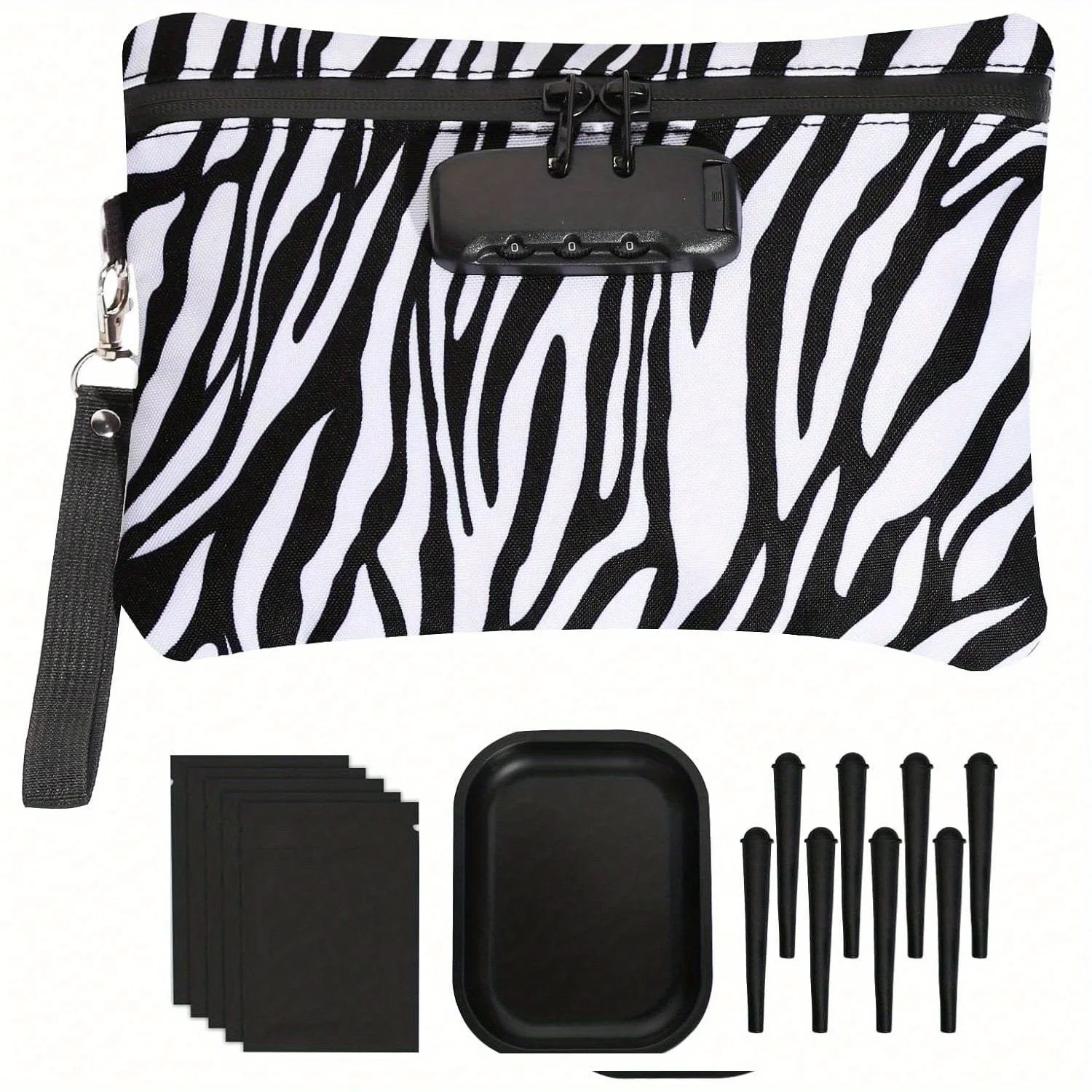 20 Pieces Smell Proof Pouch Bag with Rolling Tray and Mylar Bags Storage Tubes Kits