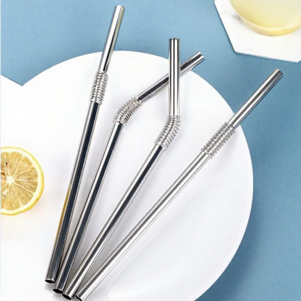 Reusable Flexible Stainless Steel Straws - Set of 2/4 Bendable Metal Straws for Hot & Cold Drinks with Easy Clean Features