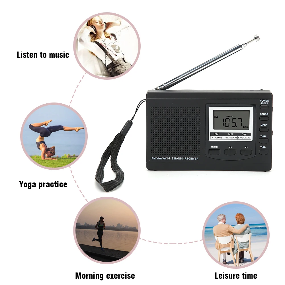 Portable Mini Radios FM/MW/SW Receiver with Digital Alarm Clock FM Radio Receiver Radio Portable Radio Stereo Speaker