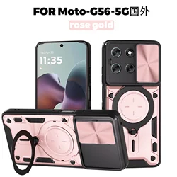 Heavy Duty Rugged Armor Phone Case with Magnetic Bracket and Slide Camera Protection Cover - Motorola Moto G56 (JS pink)