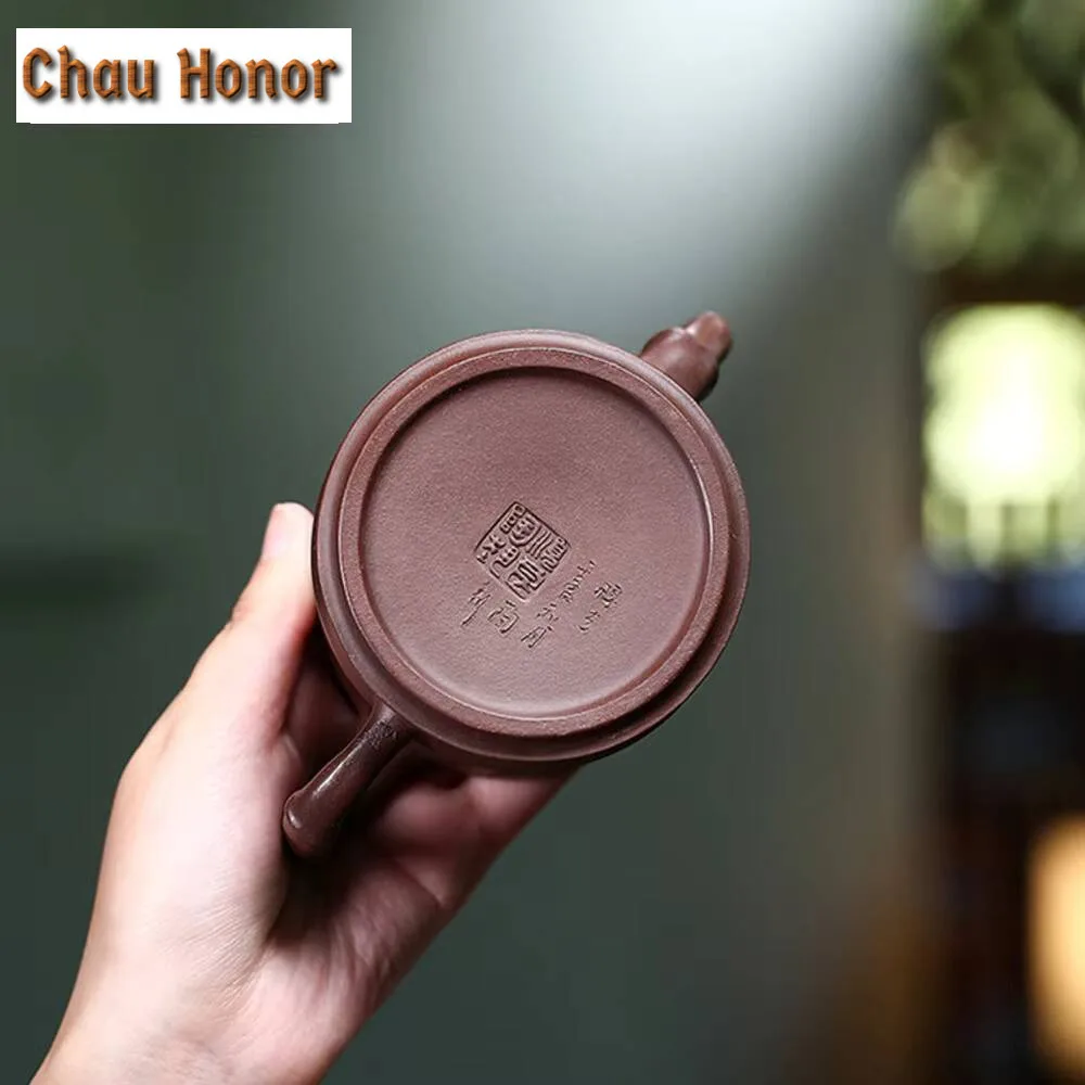 Chinese Yixing Purple Clay Teapots Master Hand Carved Bamboo Joint Tea Pot Raw Ore Purple Mud Kettle Handmade Zisha Tea Set Gift