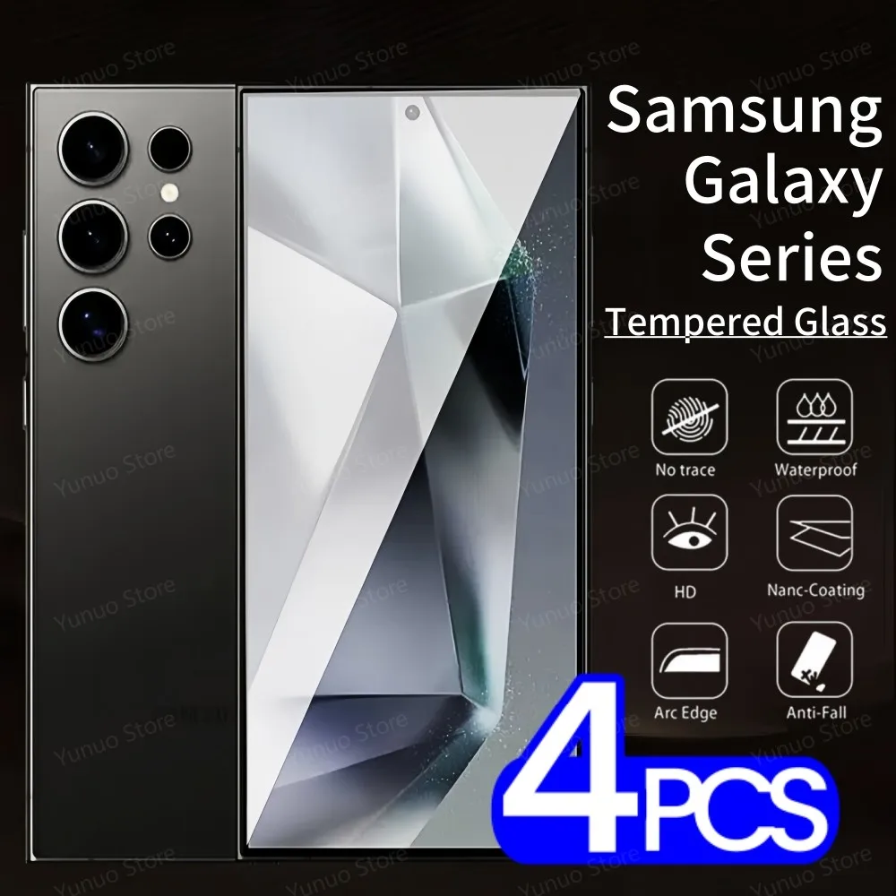 4PCS Tempered Glass Screen Protector For Samsung Galaxy S24 S23 S22 S21 S20FE S24+ S23Plus Screen Protector Clear Protective Film On Samsung S24
