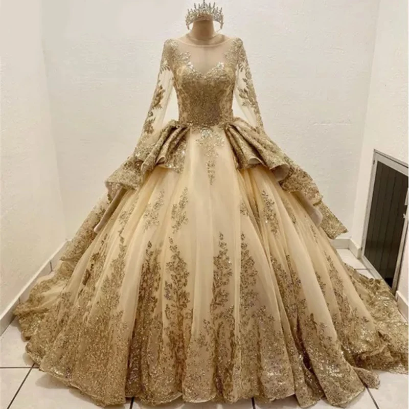 

ANGELSBRIDEP гламурные платья Xv лет платья Quinceanera с золотой аппликацией длинным рукавом блестками кружева сладкое 15 16 платье