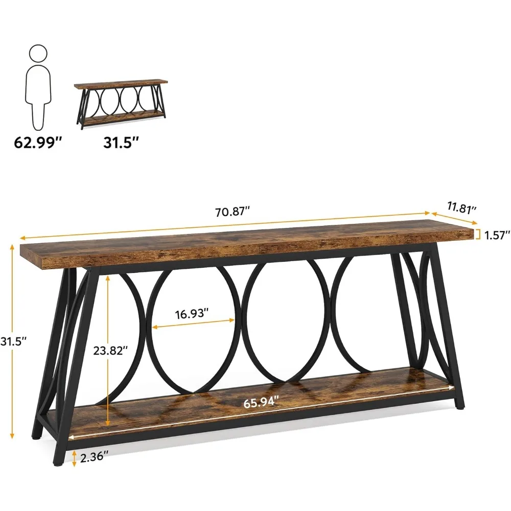 70.9 inch Extra Long Console Table,  Industrial Sofa Table Behind Couch with 2 Tier Storage Shelf ,  Narrow Entryway 2