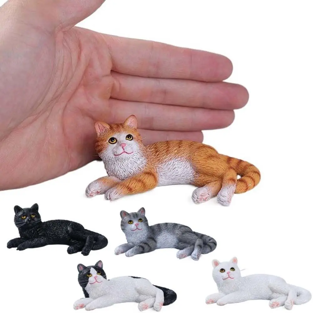 Creative Miniature Cat Ornament Cartoon Simulation Cat Pet Model Kitten Model Resin Lying Cat Statue Office Desk Decor