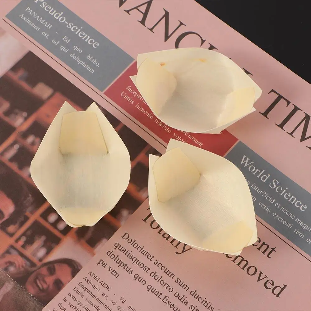 Disposable Food Trays 50Pcs Disposable Pine Wood Paper Bowl Adorable Boat Shape Serving Tray Sushi Food Kitchen Bakeware For Home Dining Bar