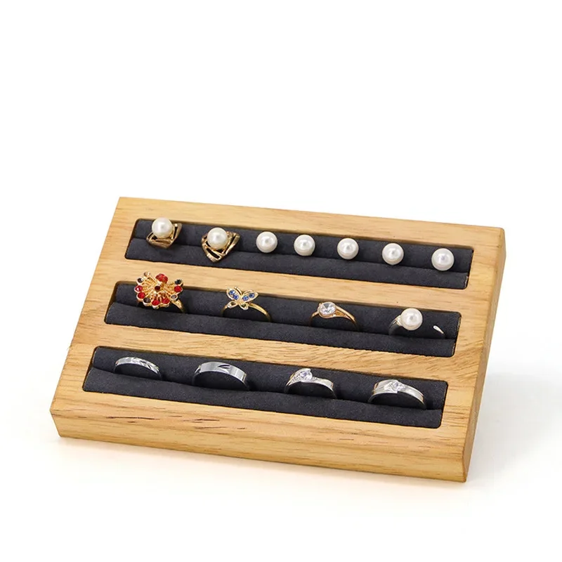 Wooden Jewelry Rings Display Stand Rack Slots Organizer Creative Wedding Ring Display Pad Holder Tools Jewelry Storage Supplies
