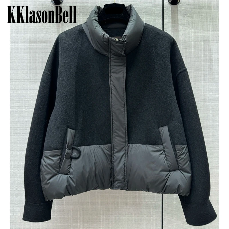 

11.27 KKlasonBell Fashion Stand Collar Long Sleeve Double-Sided Wool Spliced Casual Goose Down Jacket