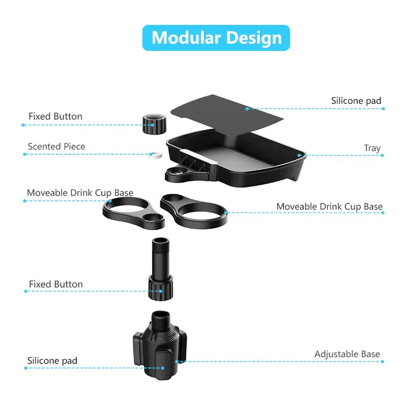 Dual Cup Holder Expander Adjustable 360&deg;Rotating Multifunctional Car Seat Cup Holder Snack Tray Drink