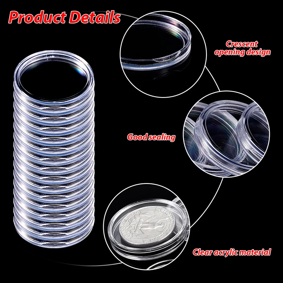 10/25/50/100 unidades de estojos transparentes para moedas de 19 a 33 mm, caixa para guardar e proteger moedas._voghion.com