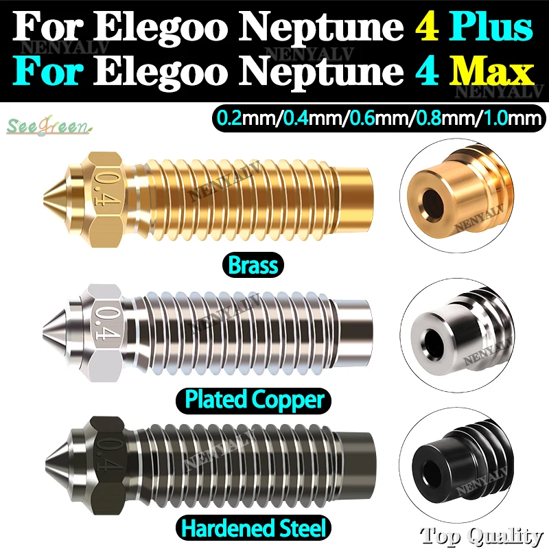 

For Elegoo Neptune 4 Plus Nozzle High Speed Nozzles For Elegoo Neptune 4 Max Brass Copper Plated Hardened Steel Nozzle