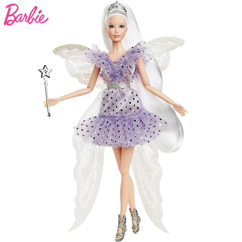 

Original Mattel Barbie Signature Tooth Fairy Doll with Wings Wand Accessories Collectible Toys for Girls Princess Purple Skirt