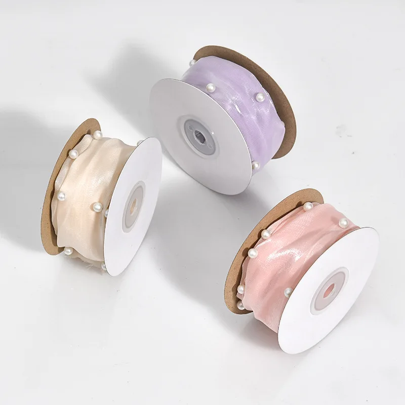 아름다운 진주 리본 4cm 광택 리본 의류 액세서리 DIY 헤어 밴드 케이크 포장 재료