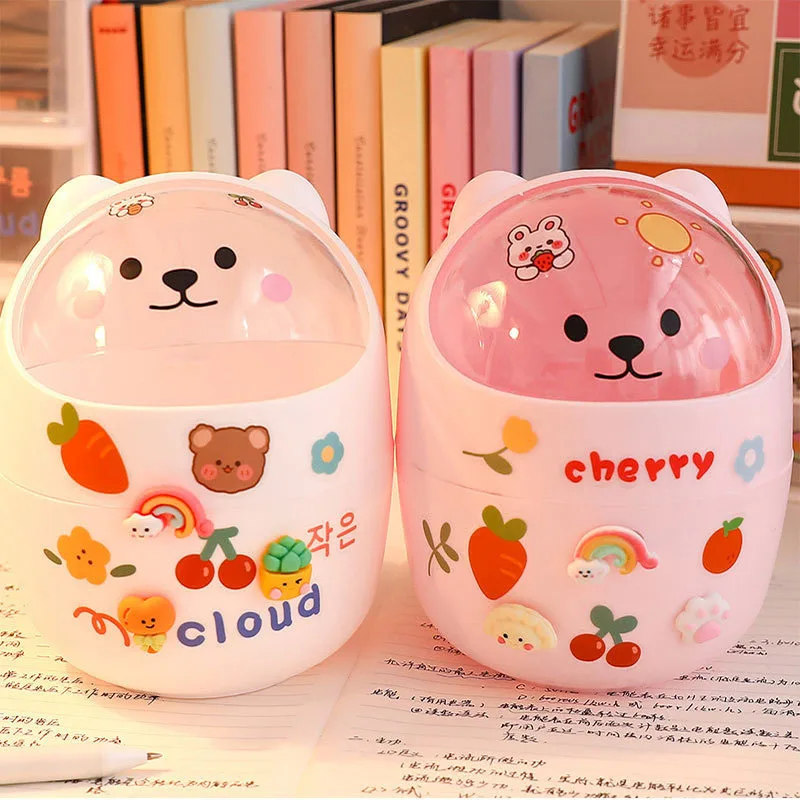 Kawaii Acrylic Pen Holder Desktop Organizer Office Stationery Cosmetics Storage Box Desk Storage Organizer Pen Holder Desktop Storage Box Stationery Organizer Stationery Storage Box