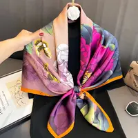 Spring Scarf Women's Luxury Design Scarf Silk Smooth Scarf Soft Muslim Headband Shawl Beach 110x110cm 2