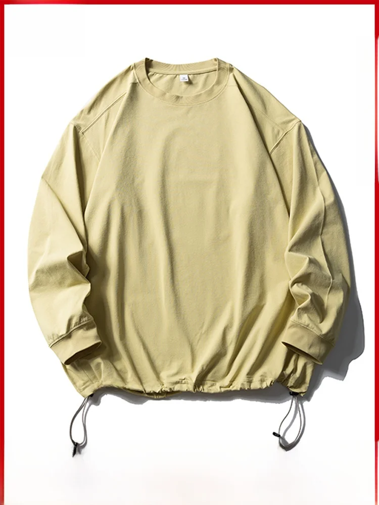 Loose Fit Long Sve T-irt Men's Outdoor Sports Qui Dry Casual Sle Pure Color Dstring Crew Ne Top by GPstudio