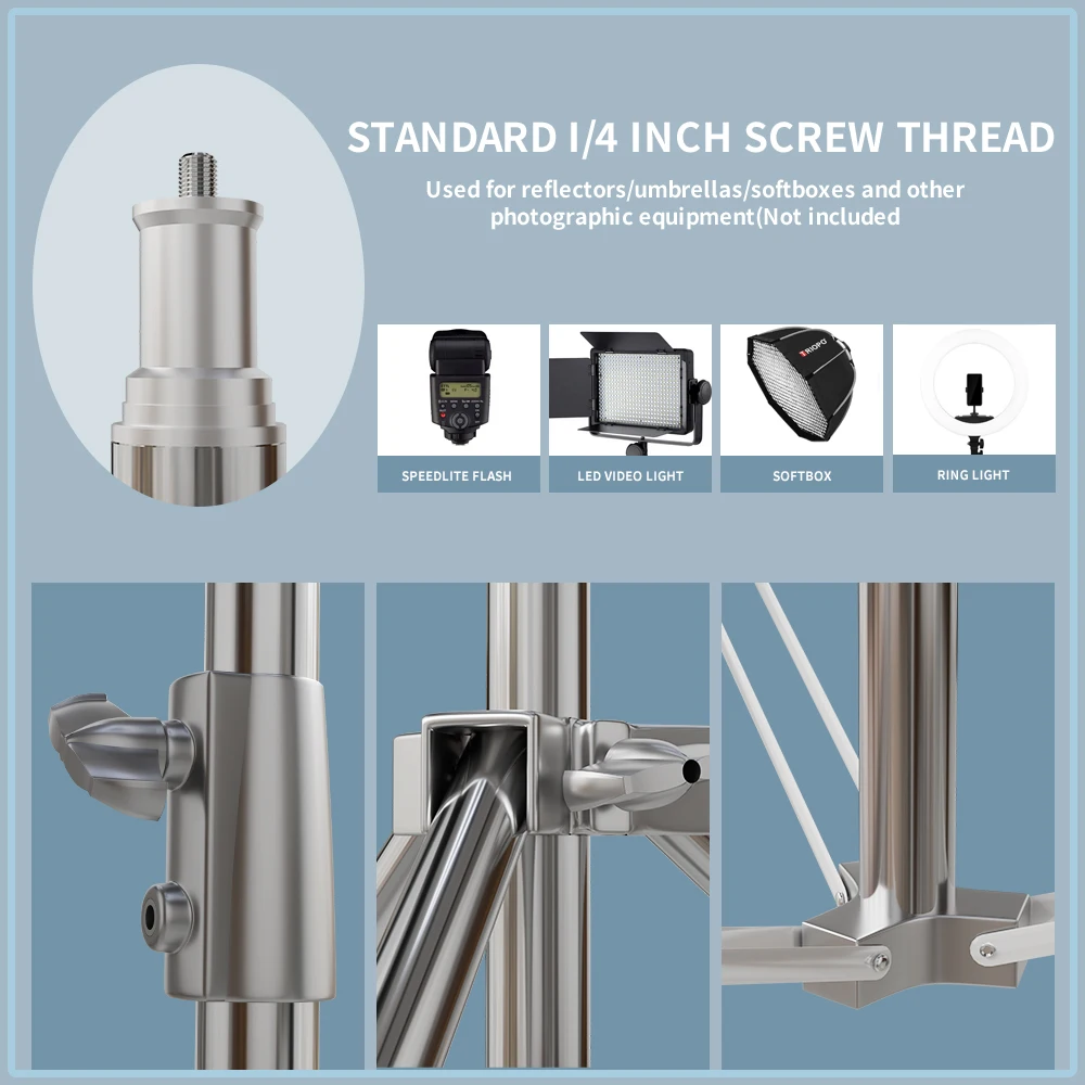 Stainless Steel Tripod 2.8m Heavy Duty Light Stand With 1/4, 3/8 Conversion Head for Studio Softbox Photographic Equipment