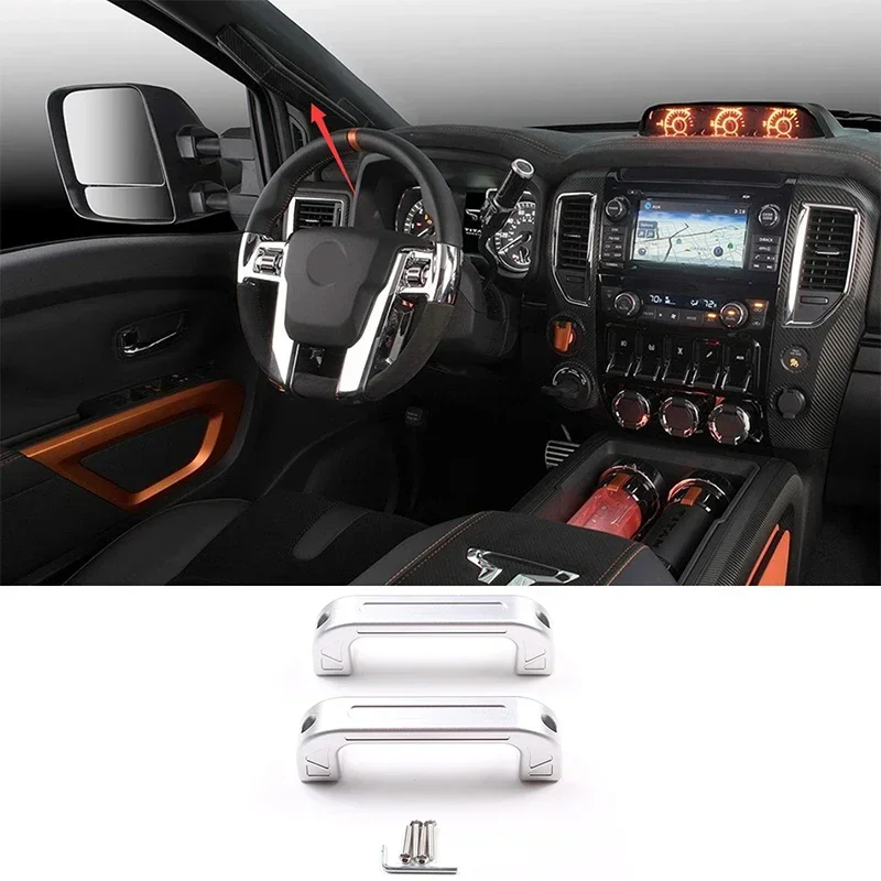 

For Nissan Titan 2016 2017 2018 2019 2020 2021 2022 2023 Aluminum Alloy Silver Car A Pillar Handle Trim Car Accessories