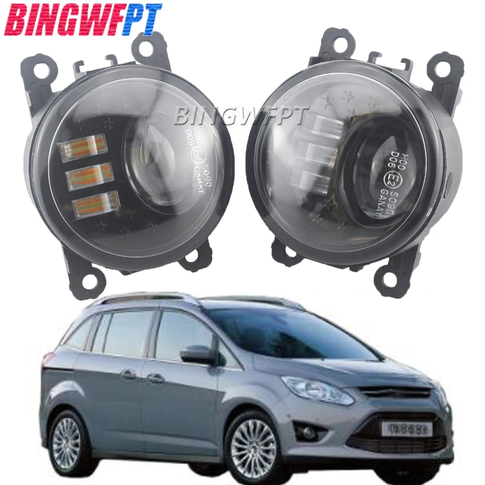 

2PCS Car H11 Fog Light Assembly LED Lens Angel Eye Fog Lamps Daytime Running Lamp DRL 12V For Ford Grand C-Max MPV 2010-2015