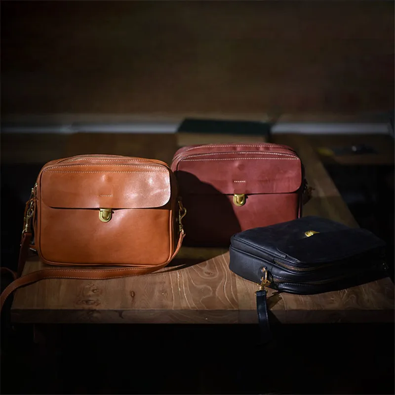 PNDME retro luxury genuine leather men's messenger bag handmade outdoor leisure daily natural first layer cowhide shoulder bag