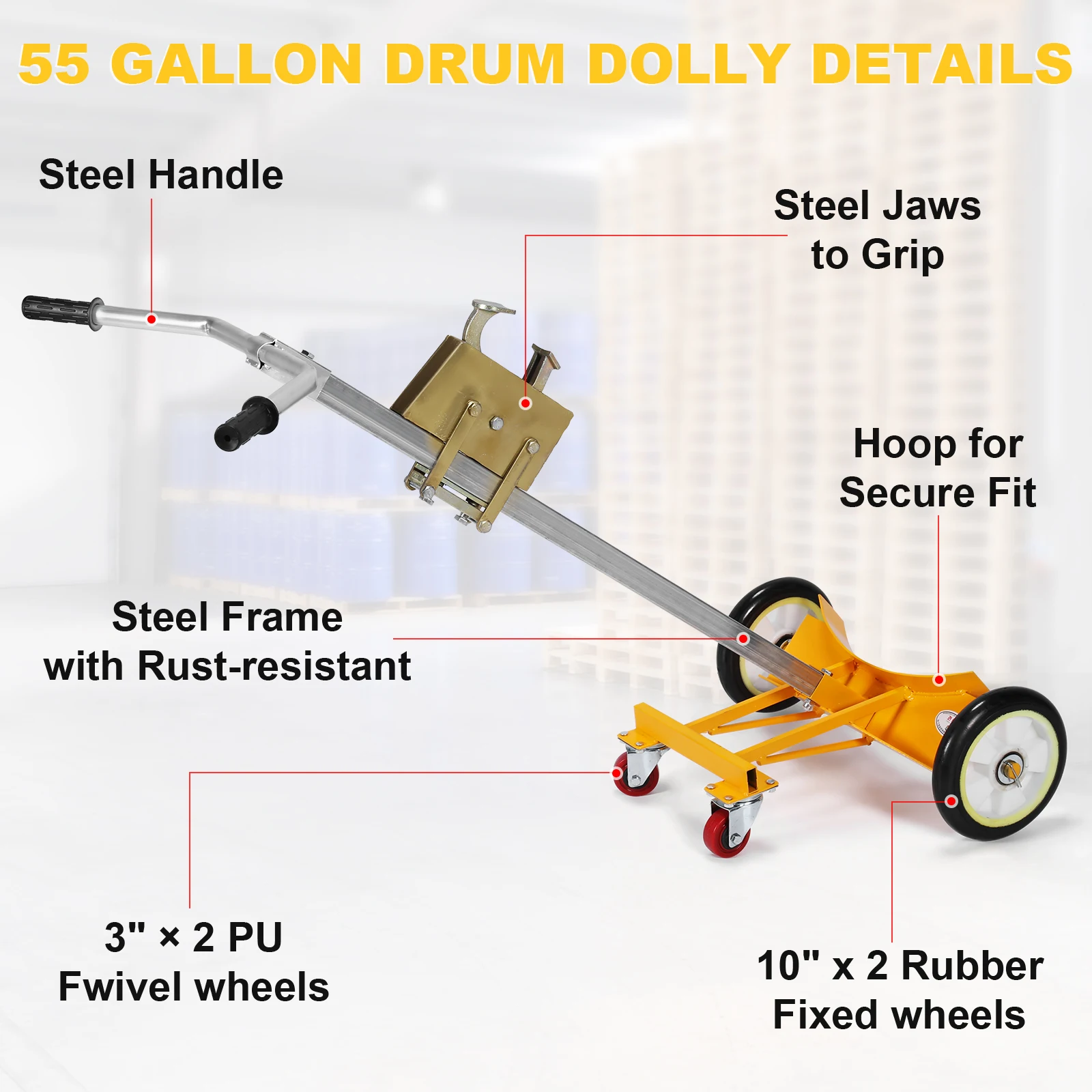 55Gallon Drum Truck Folding Hand Dolly 1000 Lbs Load Capacity Tipping Hand Truck Capacity Dollies for Garages Warehouse Workshop