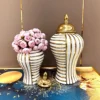 Ceramic General Can Ginger Jar Geometric Fringe Golden Bottle Storage Flower Vase Porcelain Craftwork Home Decoration 1