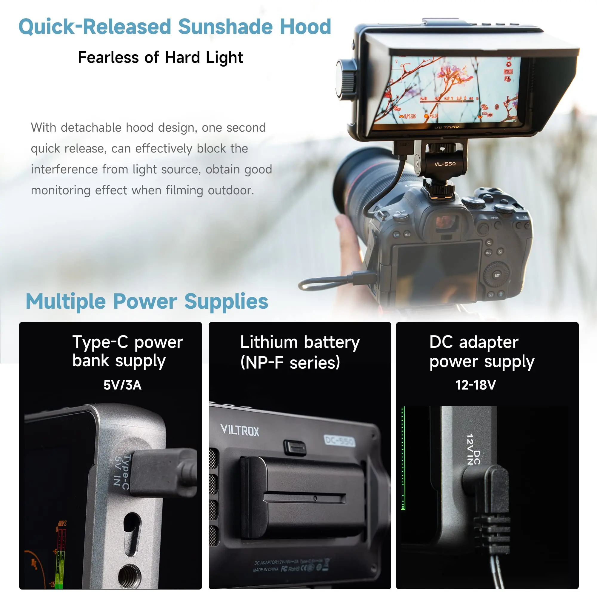 VILTROX DC-550 5.5 Inch 1200 Nits Camera Field Monitor HD 1920x1080 4K Touch Screen Video Monitor with 3D Lut Input Output