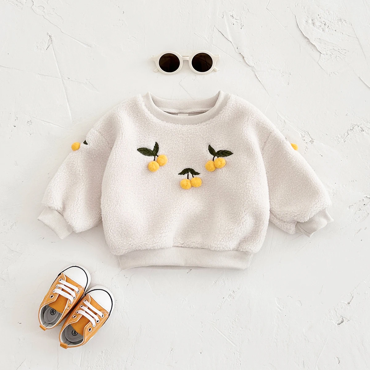 Winter Baby Tops Fashion Baby Girl Clothes KIds Children Thick Lamb Wool Fabric Embroidery Korea Top Infant Autumn Pullover